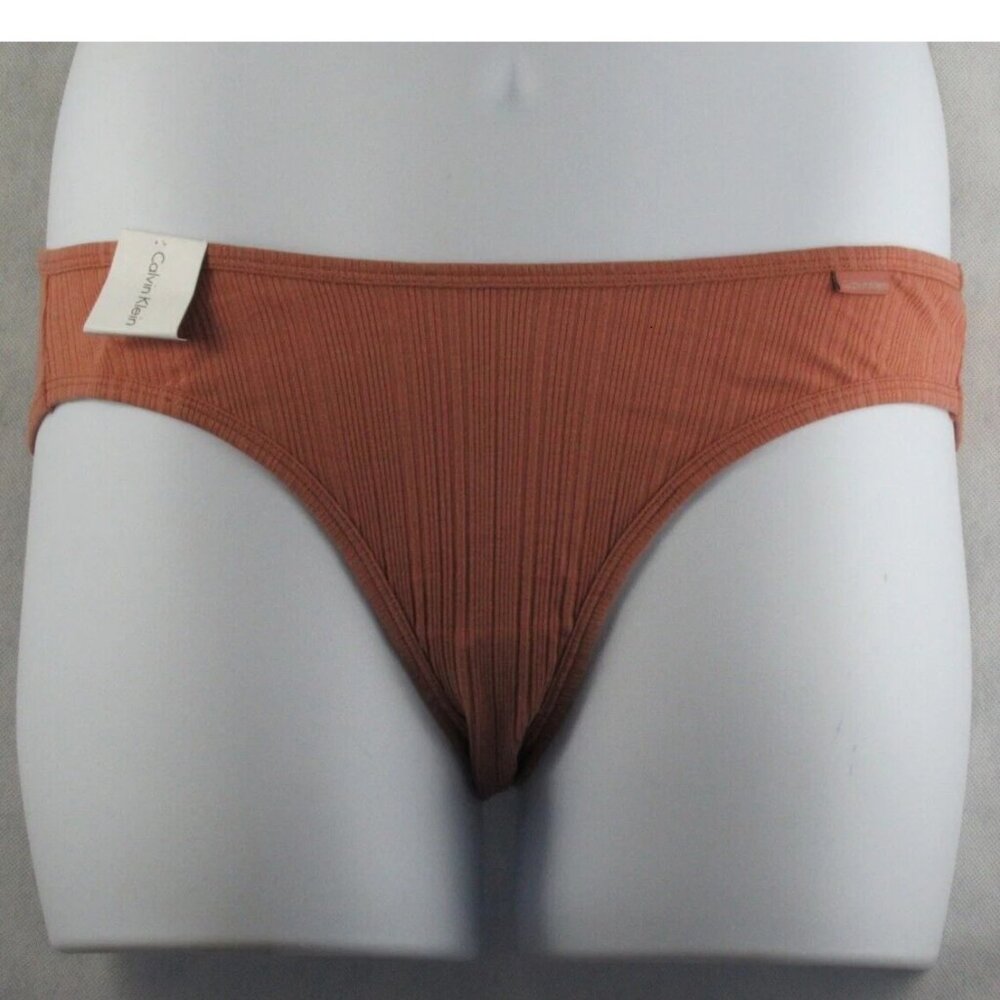Calvin Klein Women's Ribbed Knit Bikini Panty Underwear, Sundown Brown, Medium